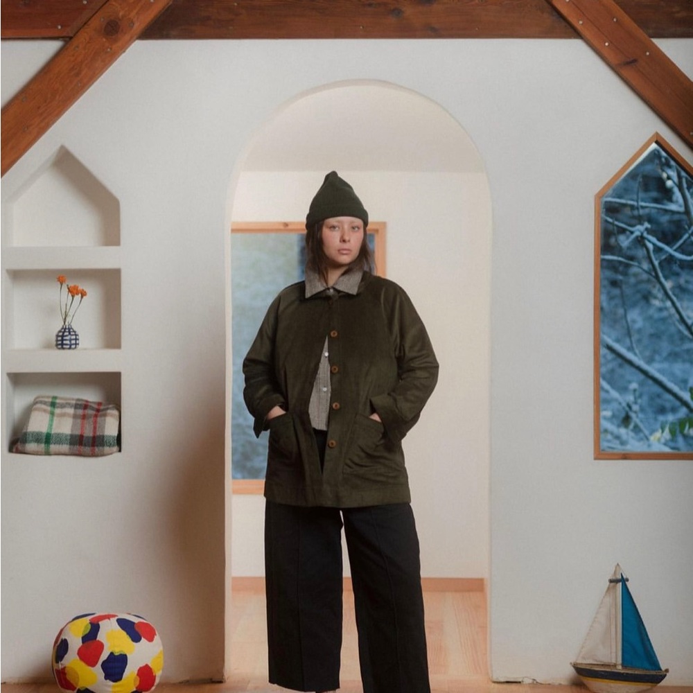 NWOT Beaton Linen Corduroy Chore Coat in Olive